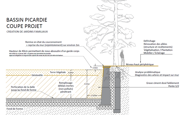 Vue en coupe du projet de remblaiement du bassin Doc : ville de Versailles